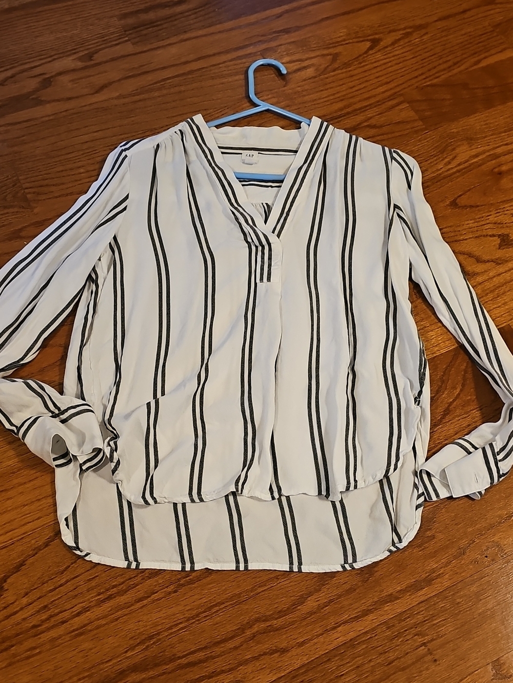 GAP White and Black Vertical Stripe Button-Front Blouse
